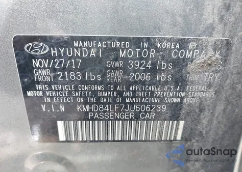 2018 Hyundai Elantra Value Edition z USA, uszkodzony, nr VIN KMHD84LF7JU606239